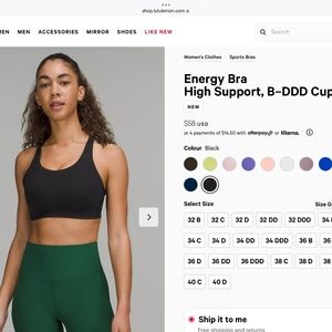 Lululemon Energy Support Bra 36DDD- Like New